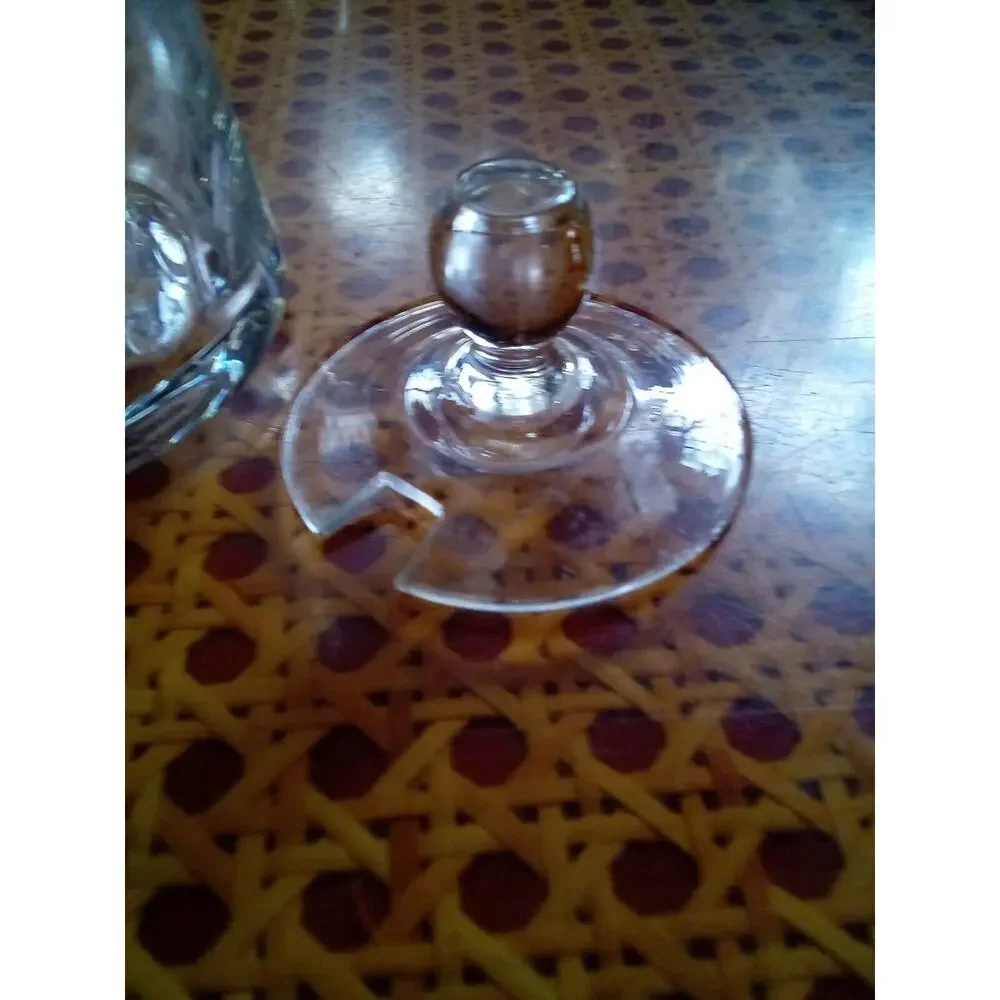 Vintage Clear Glass Flower Etched Sugar Bowl & Lid With Opening For Spoon